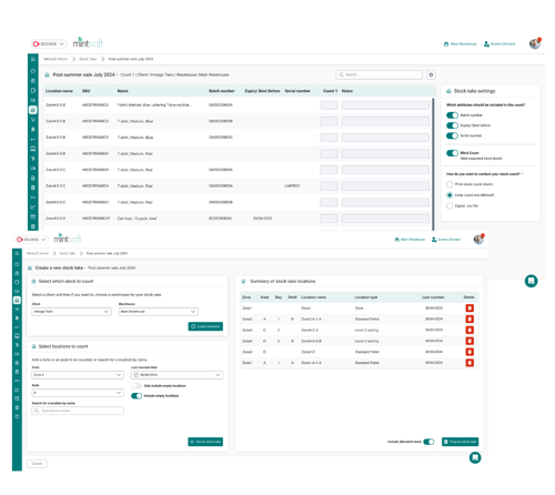 Prototype image of Mintsoft's stock take functionality